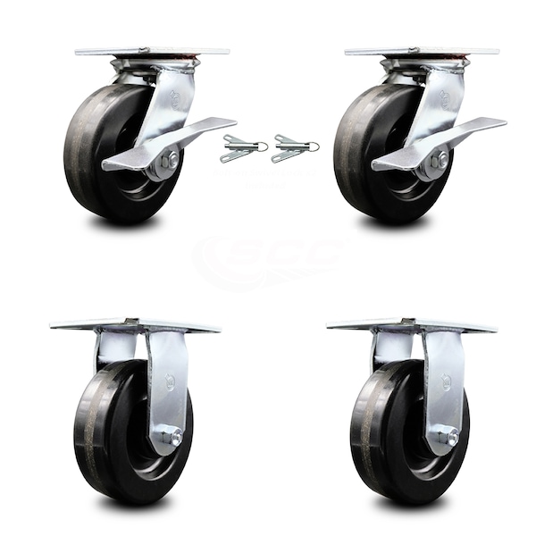 6 Inch Phenolic Caster Brakes/Swivel Locks and 2 Rigid, 2PK